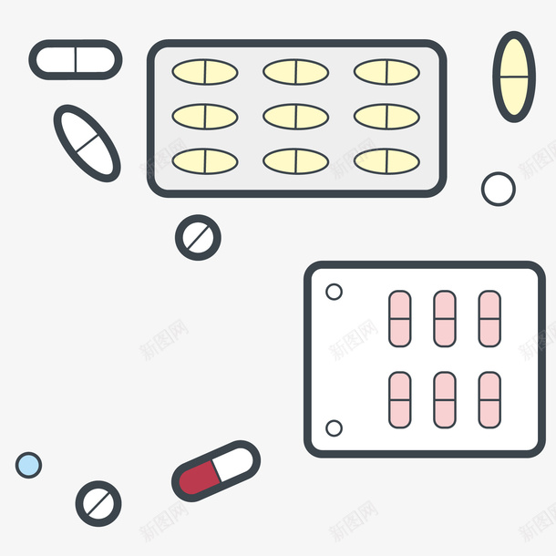 卡通医疗医学药片矢量图ai免抠素材_88icon https://88icon.com 医学 医疗 卡通 生病 胶囊 药丸 药片 矢量图