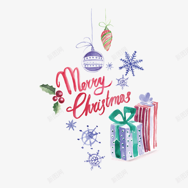 圣诞节插画矢量图ai免抠素材_88icon https://88icon.com 圣诞 礼物 装饰品 雪花 矢量图