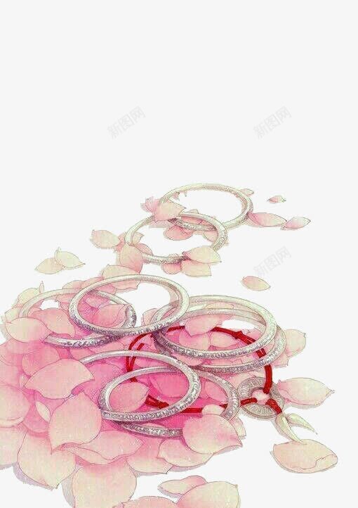 中国风镯子png免抠素材_88icon https://88icon.com 手绘饰品 手镯 桃花 花瓣 银镯子 首饰