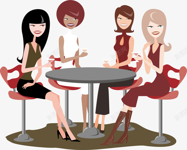 聚会元素矢量图ai免抠素材_88icon https://88icon.com png 卡通 新青年 美女 聚会 矢量图