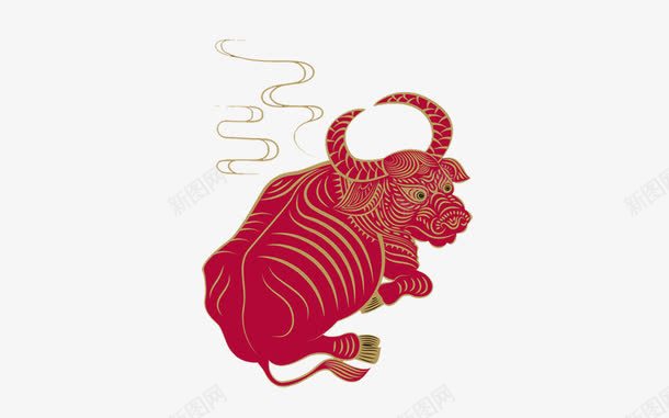 红色的耕牛png免抠素材_88icon https://88icon.com 劳动 勤劳 十二生肖 牛耕田 第二