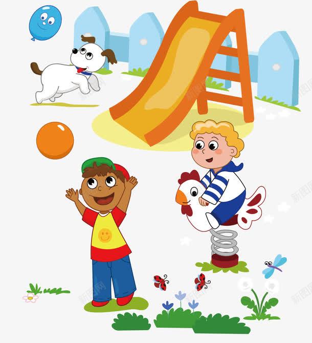 公园一角png免抠素材_88icon https://88icon.com 儿童 滑梯 狗 球