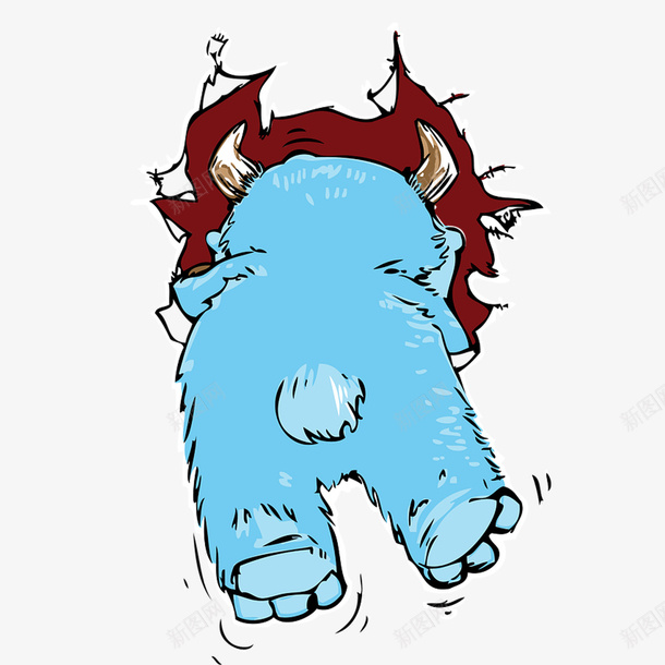 卡通蓝色小怪物png免抠素材_88icon https://88icon.com 冲撞 卡通 可爱 怪兽 怪物 手绘 撞墙 撞破 蓝色