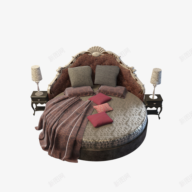 棕色时尚欧式圆床png免抠素材_88icon https://88icon.com 时尚圆床 棕色 棕色圆床 棕色大床 棕色时尚欧式圆床 欧式大床