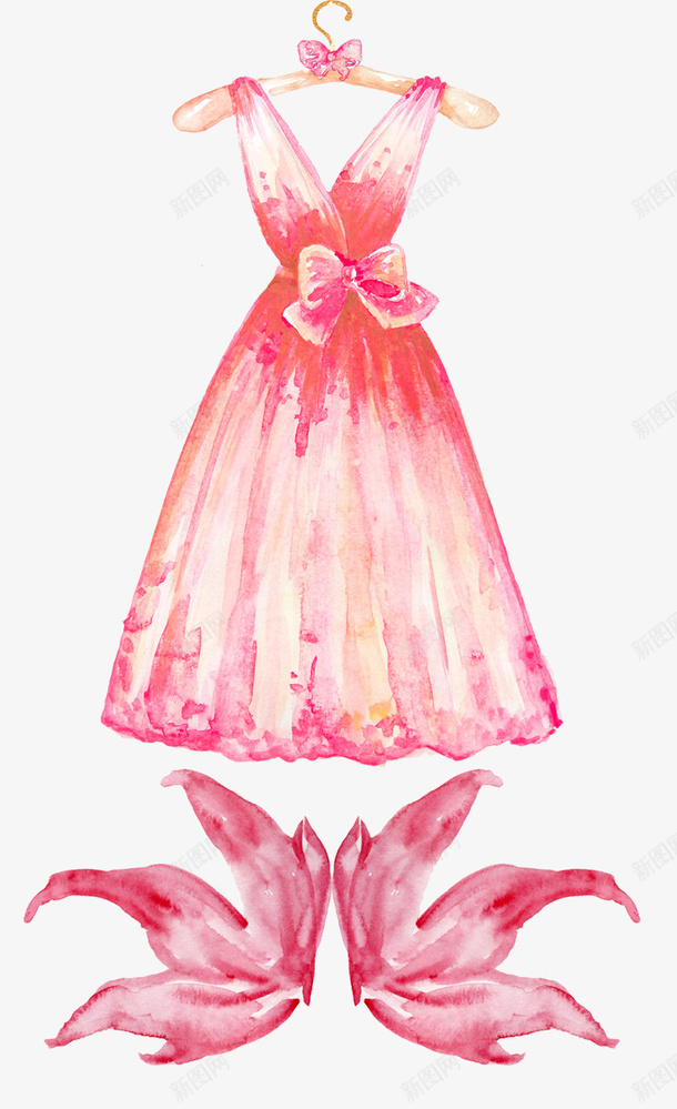 手绘粉色婚纱psd免抠素材_88icon https://88icon.com 元素 礼服 蝴蝶结 裙子