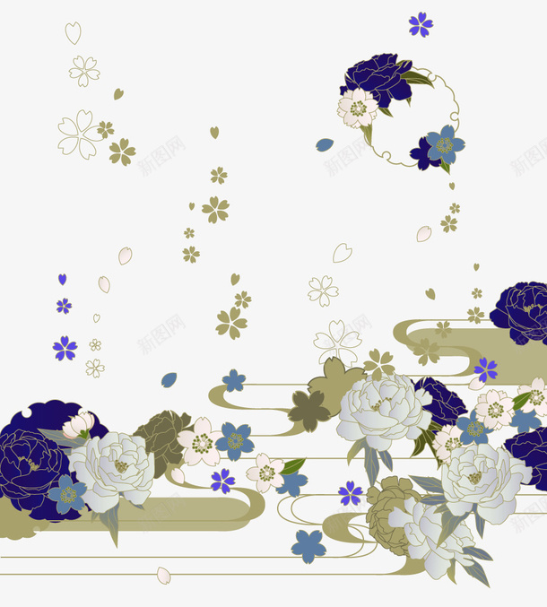 蓝色清新花朵边框纹理png免抠素材_88icon https://88icon.com 免抠PNG 清新 花朵 蓝色 边框纹理