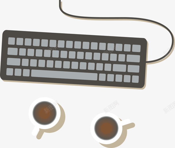 灰色电脑键盘png免抠素材_88icon https://88icon.com 休闲 灰色按键 灰色键盘 电脑键盘 白色杯子 美味咖啡