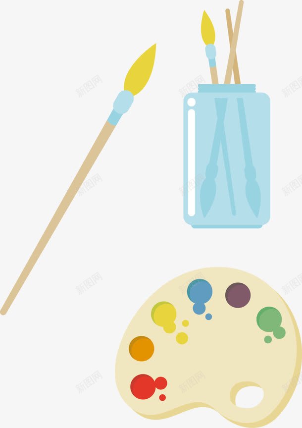 手绘美术用品png免抠素材_88icon https://88icon.com 手绘 毛笔 调色盘