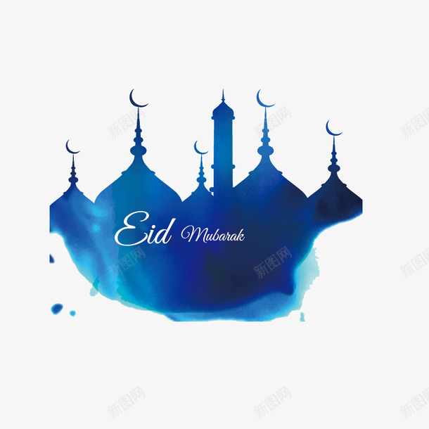 蓝色古尔邦节水彩建筑图png免抠素材_88icon https://88icon.com 2017 Adha Eid adha al eid mubarak ul 唯美 水彩 浪漫 蓝色
