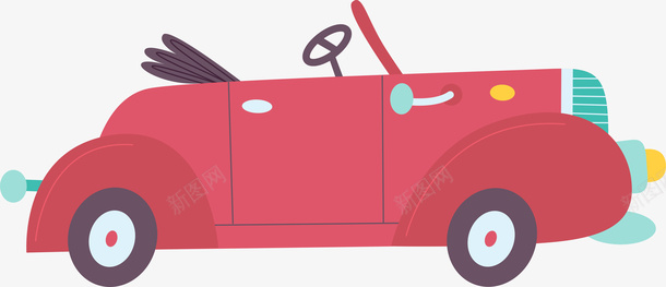 红色复古老爷车矢量图ai免抠素材_88icon https://88icon.com 交通工具 卡通 复古 彩色 矢量图案 红色 老爷车 矢量图