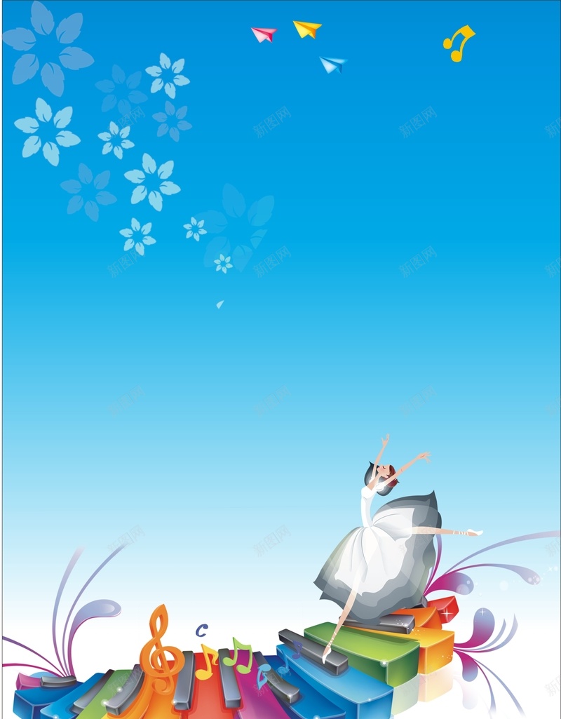 手绘蓝色钢琴舞女背景cdr设计背景_88icon https://88icon.com 卡通 手绘 童趣 舞女 蓝色 钢琴