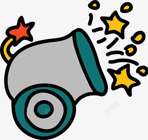 简笔画礼炮png免抠素材_88icon https://88icon.com 五角星 卡通礼炮 大炮 小星星 拉炮 黑色轮廓