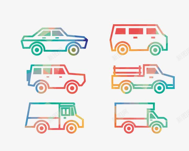 彩色手绘汽车矢量图ai免抠素材_88icon https://88icon.com png图片素材 五颜六色 免费png素材 吉普车 客车 汽车轮廓 货车 轿车 矢量图