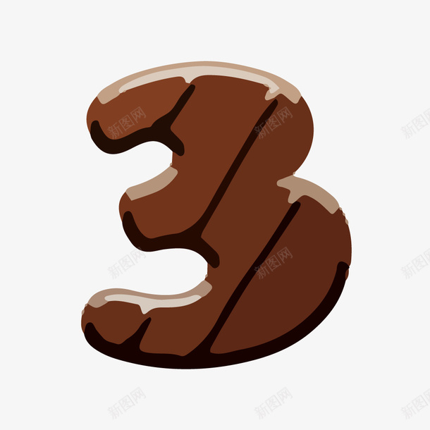 卡通手绘巧克力数字3png免抠素材_88icon https://88icon.com 创意 卡通手绘 巧克力 数字3 棕色的 简约