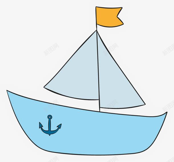 卡通蓝色小船png免抠素材_88icon https://88icon.com 免抠PNG 卡通 小船 旗子 旗子浮标 船勾 船帆 蓝色
