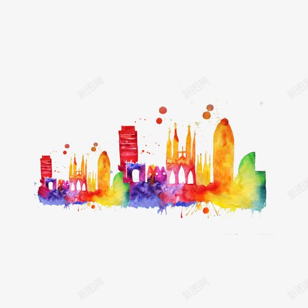 彩色城市建筑剪影png免抠素材_88icon https://88icon.com 剪影 城市建筑 彩色 水彩