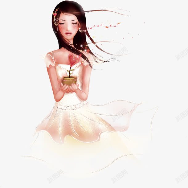 手捧小花的女孩png免抠素材_88icon https://88icon.com 卡通 唯美 女孩