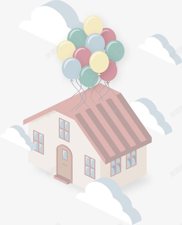 云中的可爱小屋png免抠素材_88icon https://88icon.com 云端 彩色气球 童话小屋 飞屋环游记