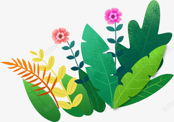 手绘花草装饰元素psd免抠素材_88icon https://88icon.com 手绘 春天 花草 装饰