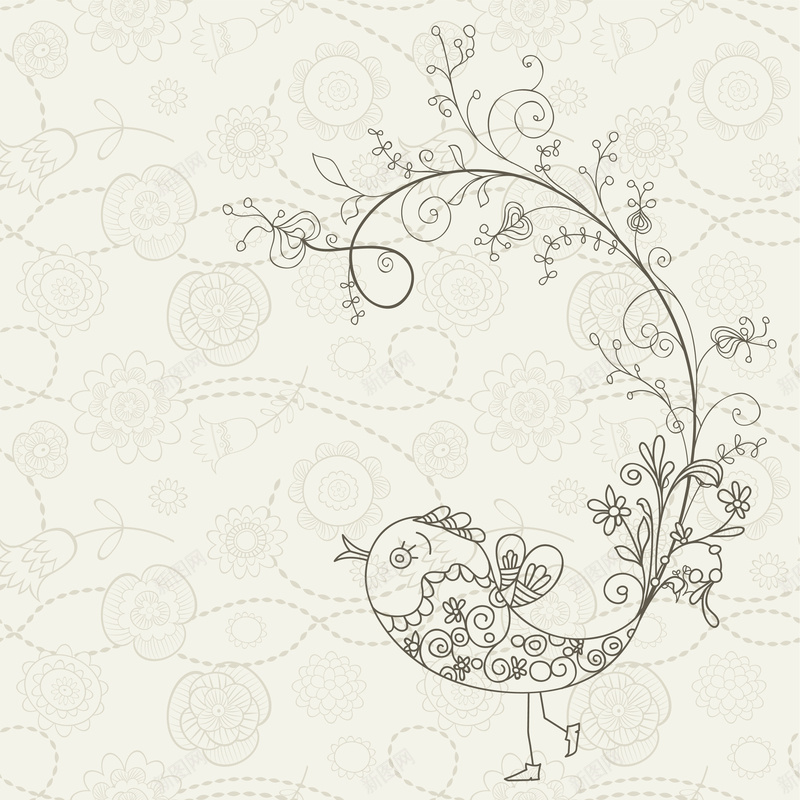 手绘素描小鸟花藤背景矢量图ai设计背景_88icon https://88icon.com 小鸟 手绘 海报 素描 背景 花藤 矢量图