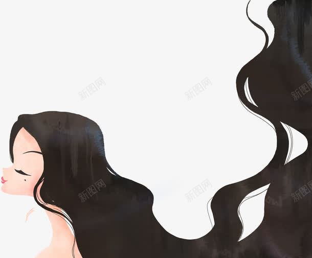 手绘长发女郎海报png免抠素材_88icon https://88icon.com 女郎 海报 长发