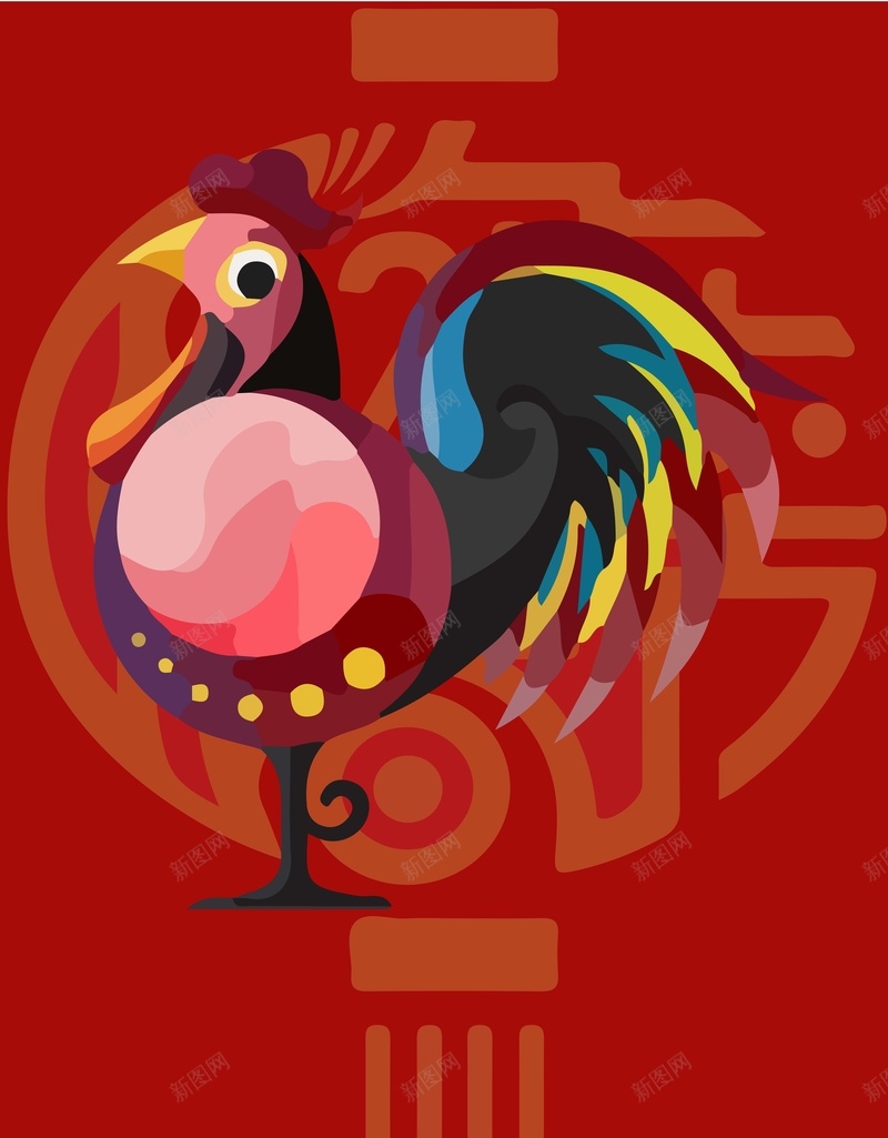 鸡星高照新年海报背景模板矢量图ai设计背景_88icon https://88icon.com 卡通 大气 手绘 新年 海报 矢量 福字底纹 简约 红色 鸡星高照 矢量图