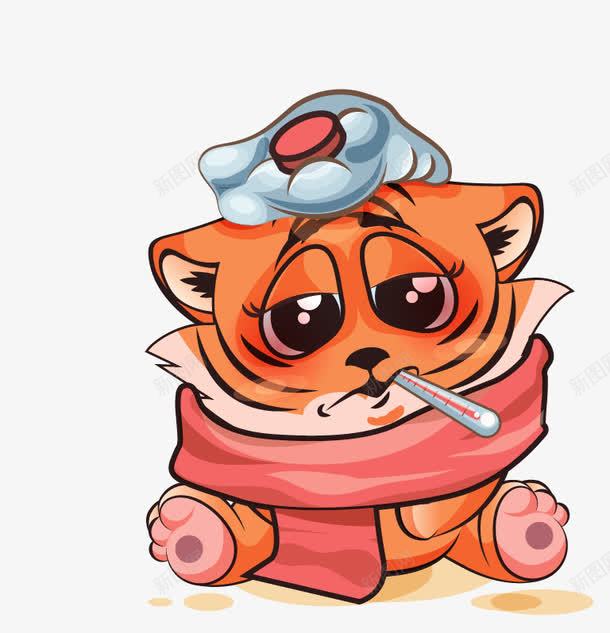 生病的老虎png免抠素材_88icon https://88icon.com 体温计 手绘 生病 老虎