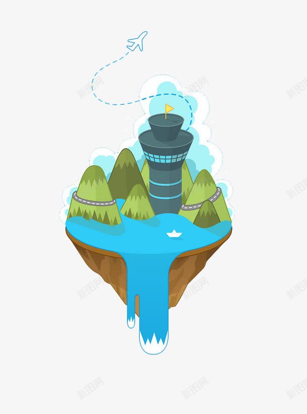 卡通山峰png免抠素材_88icon https://88icon.com 卡通 山峰 流水 蓝色 飞机