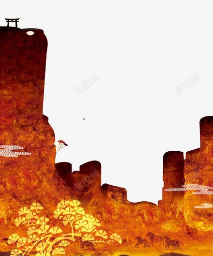 风景画png免抠素材_88icon https://88icon.com 剪影 山石 插画 树 黄色