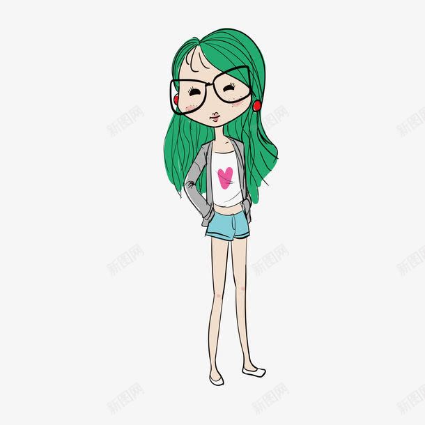卡通绿发女孩png免抠素材_88icon https://88icon.com 卡通人物 女孩 清新 绿色头发