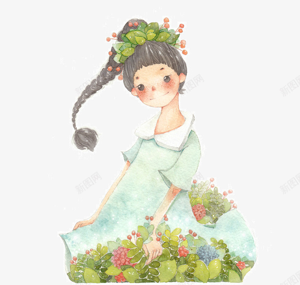 手绘花姑娘png免抠素材_88icon https://88icon.com 姑娘 手绘 花