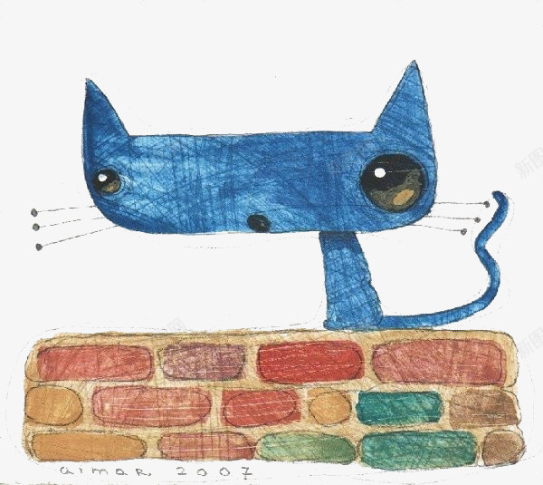 手绘蓝猫插画psd免抠素材_88icon https://88icon.com 手绘 插画 简约 蓝猫