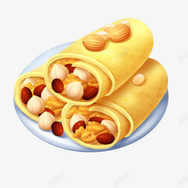 手绘肉卷png免抠素材_88icon https://88icon.com 手绘食物 碟子 肉卷 鸡肉卷