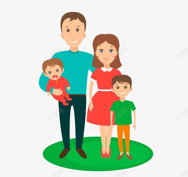 四口之家卡通矢量图ai免抠素材_88icon https://88icon.com 儿女双全 四口之家卡通矢量 矢量图 绿色