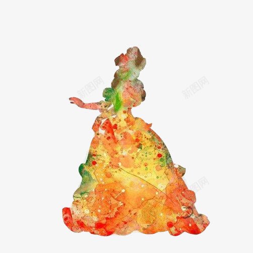 女人跳舞水彩剪影图png免抠素材_88icon https://88icon.com 彩色 水彩 罗裙 跳舞