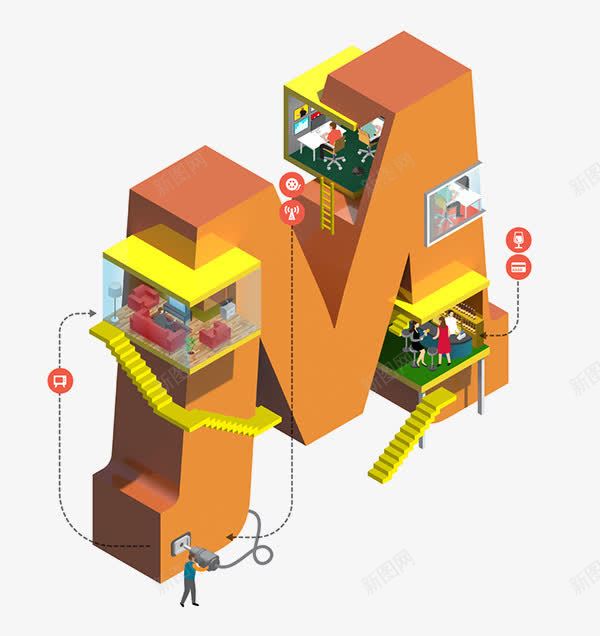 黄色立体城市建筑png免抠素材_88icon https://88icon.com 城市 建筑 立体 黄色