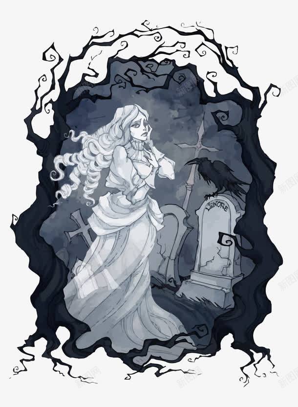 墓地幽灵png免抠素材_88icon https://88icon.com PNG PNG免费下载 PNG图片 墓地 墓碑 女鬼 女鬼PNG 女魔 幽灵 手绘