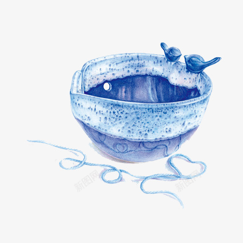 蓝色碗手绘画片png免抠素材_88icon https://88icon.com 手绘色彩画 晶莹 碗 蓝色