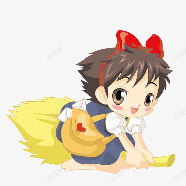 骑扫把的女孩png免抠素材_88icon https://88icon.com 书包 女孩 扫把