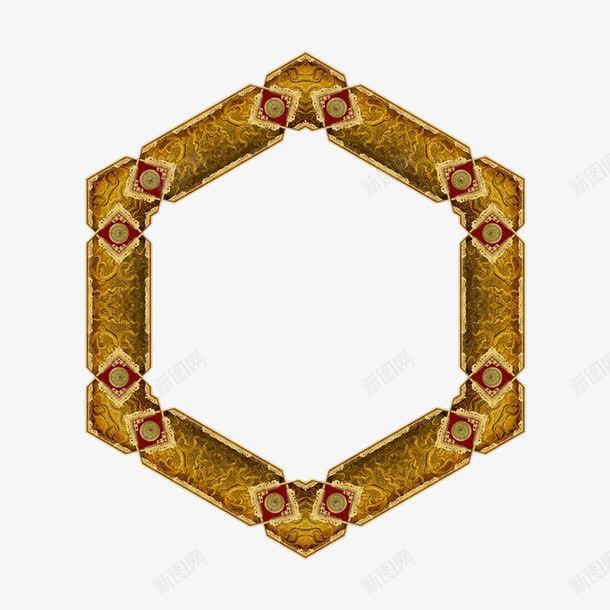 中国风边框png免抠素材_88icon https://88icon.com 中国风 六边形 边框 金色