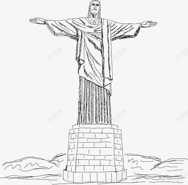 手绘里约热内卢基督像矢量图ai免抠素材_88icon https://88icon.com 免费下载 手绘 里约热内卢基督像 矢量图
