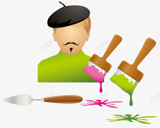 画家粉刷png免抠素材_88icon https://88icon.com 刷子 画家 矢量素材 铲子