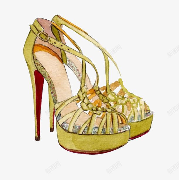 手绘高跟凉鞋png免抠素材_88icon https://88icon.com 凉鞋 女鞋 女鞋设计图 彩铅画 手绘 水彩画 高跟鞋