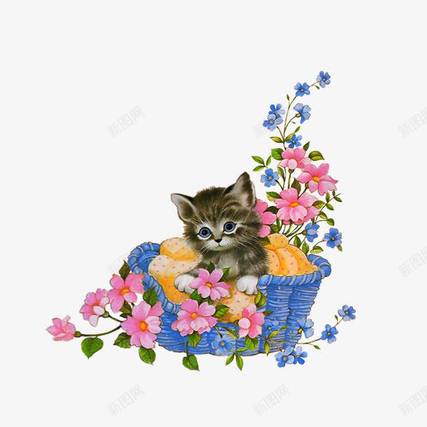 竹篮里的猫png免抠素材_88icon https://88icon.com 可爱猫 竹篮猫 竹编篮 花篮 鲜花