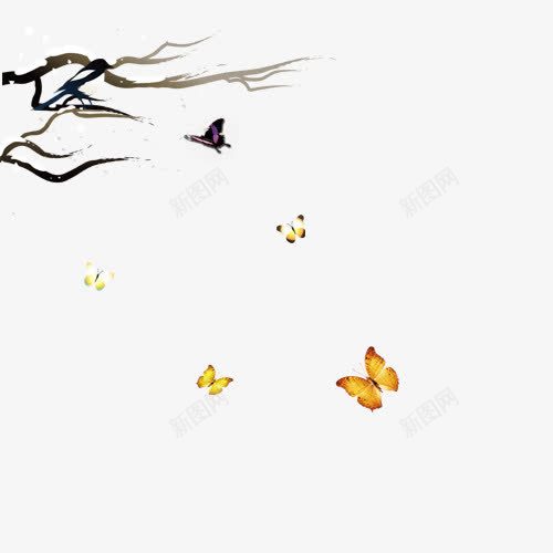 蝴蝶话梅树杈水墨装饰背景png免抠素材_88icon https://88icon.com 树杈 水墨 背景 蝴蝶 装饰 话梅