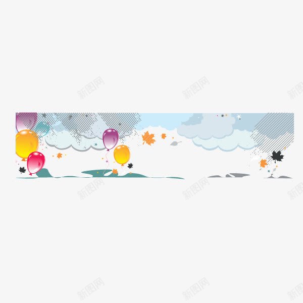 卡通手绘banner背景装饰图png免抠素材_88icon https://88icon.com banner背景 云朵 卡通手绘 小清新 树叶 气球 装饰矢量图图