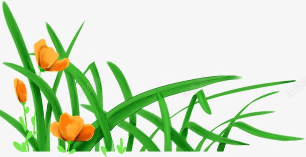 手绘黄色小花绿叶海报png免抠素材_88icon https://88icon.com 海报 绿叶 黄色