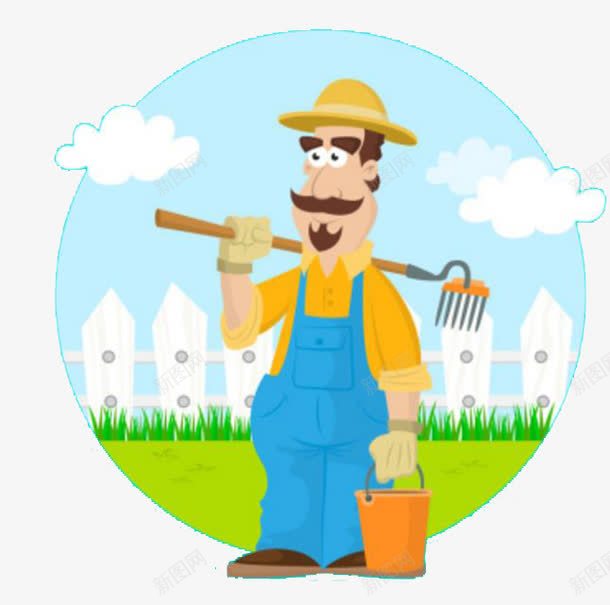 种地农民png免抠素材_88icon https://88icon.com 农民 水桶 种地 耙子