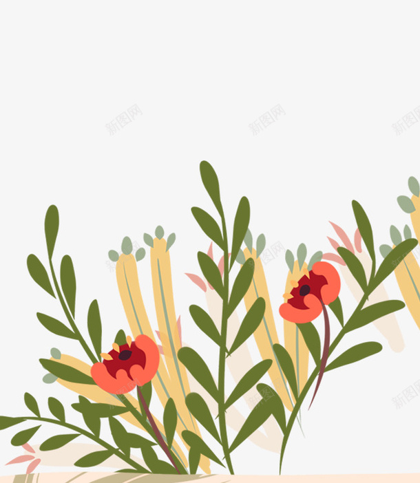 花草手绘清新元素psd免抠素材_88icon https://88icon.com 春天 绿色 花草 装饰
