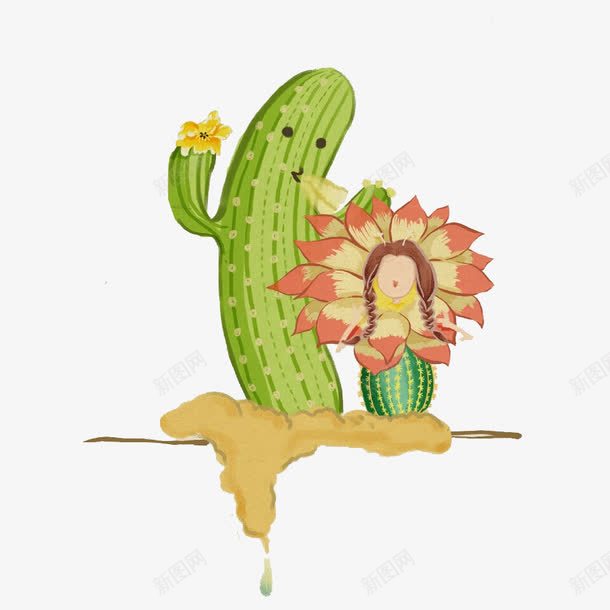 开花的仙人掌png免抠素材_88icon https://88icon.com 仙人掌 卡通 开花 手绘